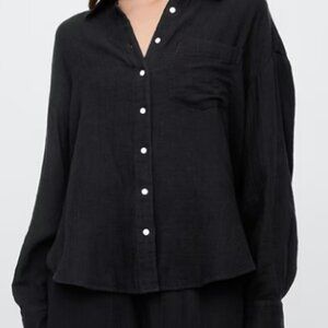 GAP Oversized Black Gauze Button-Up Shirt